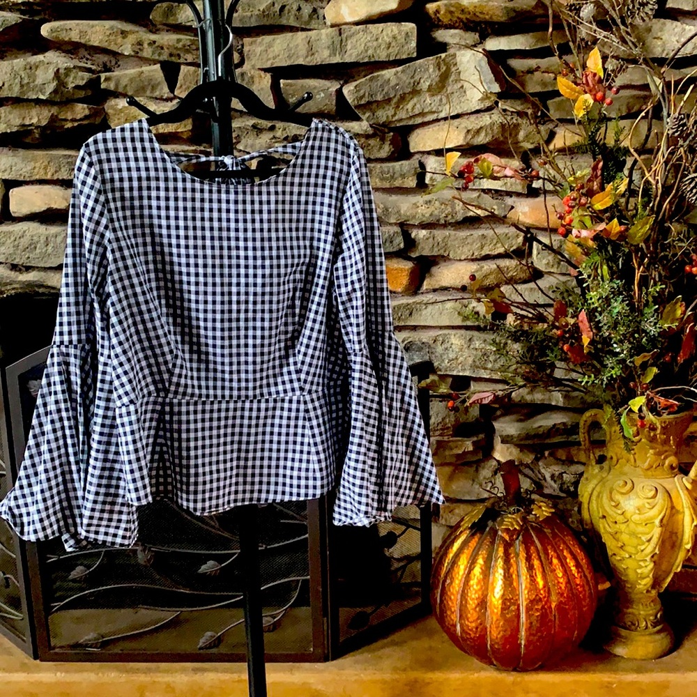 Bell Sleeve Checked Top